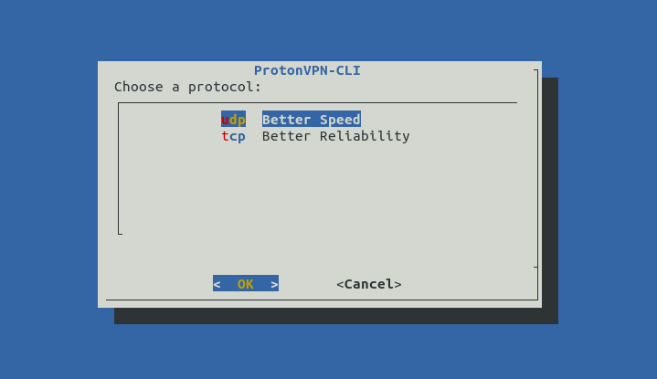 ProtonVPN-cli - конфигурирование протокола TCP UDP