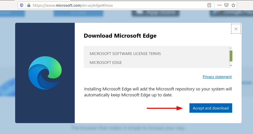 accept terms and conditions and download edge