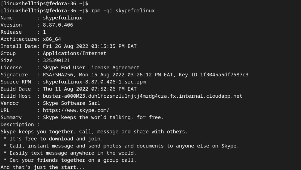 check skype info - 3 Ways to Install Skype on Fedora Linux
