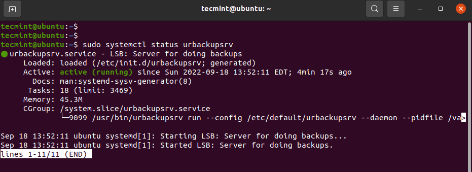 check urbackup status - How to install UrBackup backup system [сервер/клиент] in Ubuntu