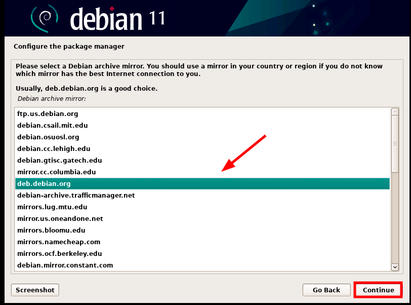 choose debian mirror - How to Install Debian 11 KDE Plasma Edition