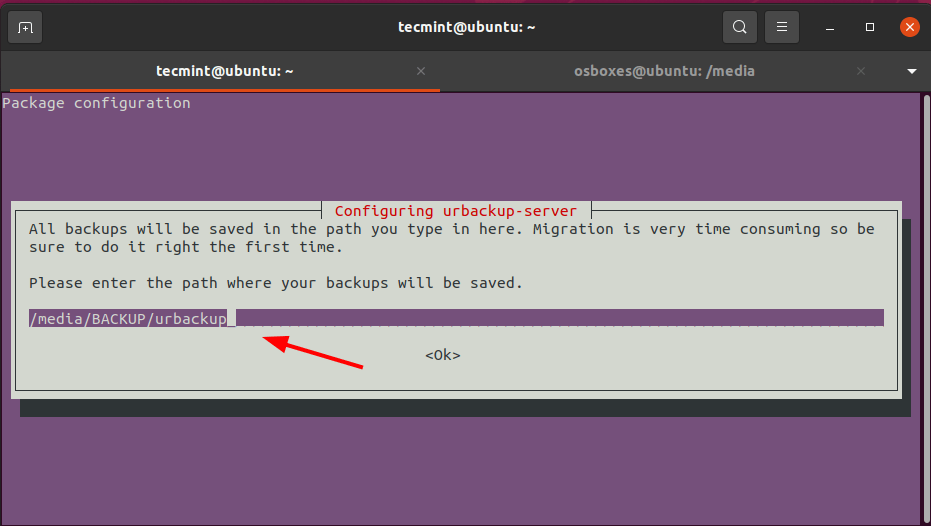 set urbackup location - How to install UrBackup backup system [сервер/клиент] in Ubuntu