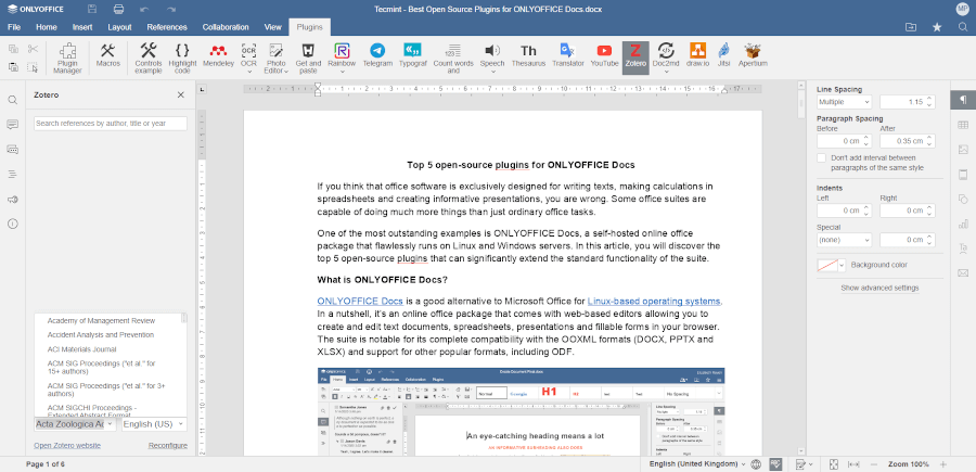 zotero create bibliographies in documents - Top 5 Open Source Plugins for ONLYOFFICE Docs