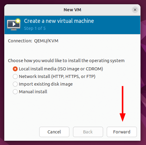 choose vm install type - How to install and configure QEMU/KVM on Ubuntu 20.04/22.04