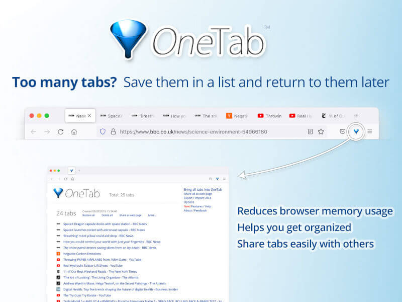 onetab firefox tab converter - Most used Firefox add-ons for productivity on Linux