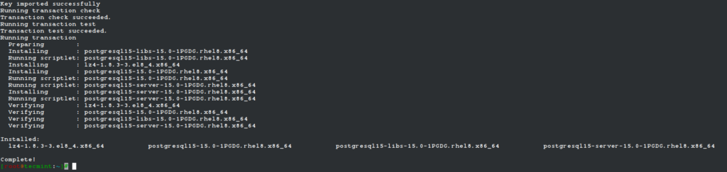 postgresql installation completes - How to install PostgreSQL 15 on Rocky Linux and AlmaLinux