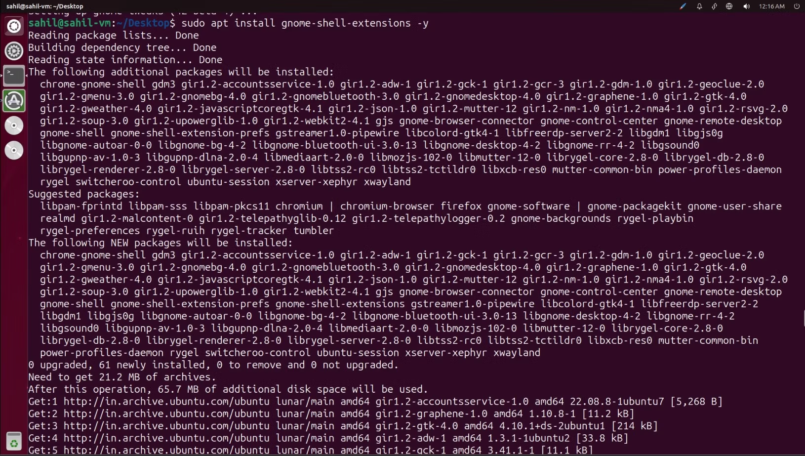 sudo apt install gnome-shell-extensions -y